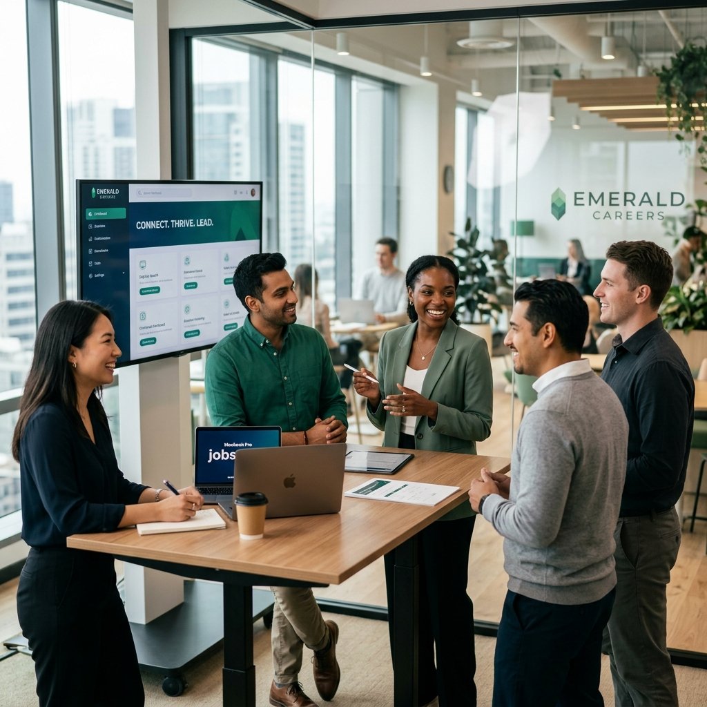 Professionals collaborating in a modern office